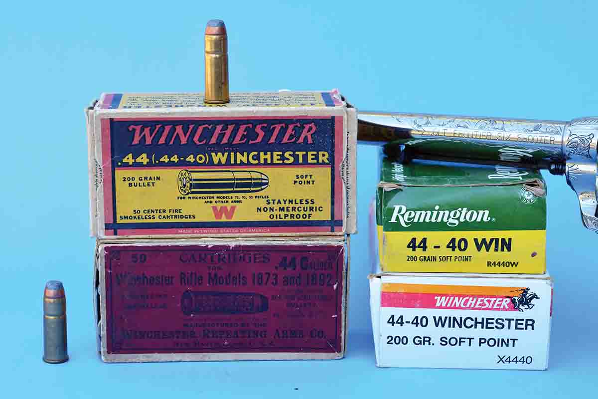 While select early .44-40 smokeless powder ammunition was loaded to high pressures and velocities for “strong” rifles, it was eventually standardized and listed to push a 200-grain bullet to around 900 to 975 fps from revolvers.